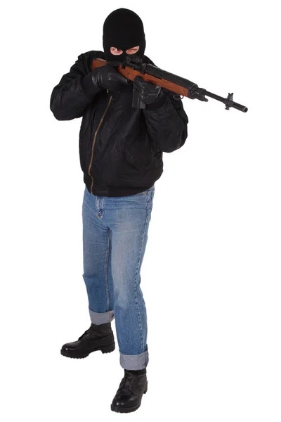 Pistolero con rifle en blanco — Foto de Stock