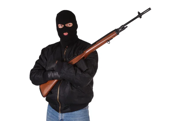 Gangster met geweer op wit — Stockfoto