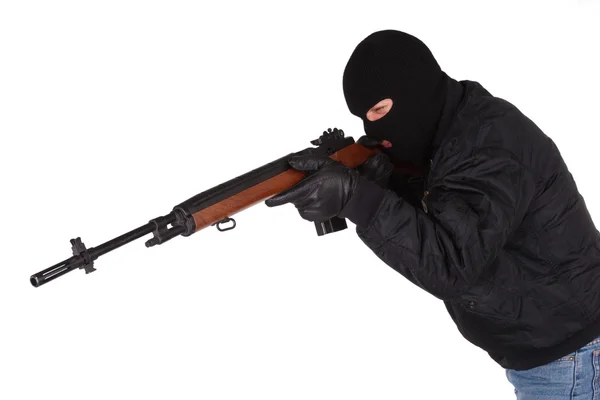 Gunman with rifle on white — Stock Photo, Image