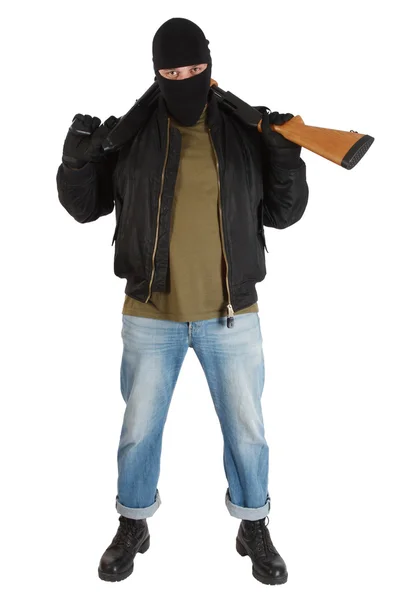 Ladro in maschera nera con fucili — Foto Stock