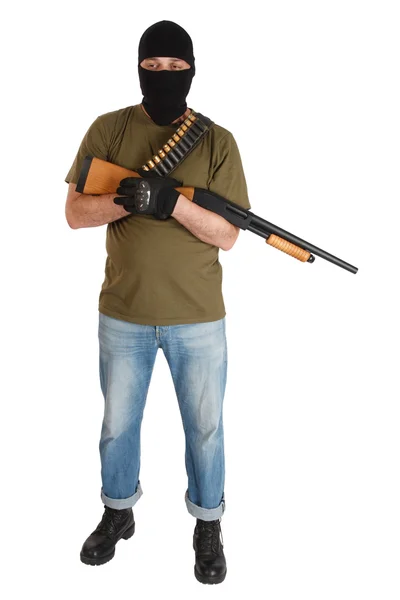 Räuber mit schwarzer Maske und Gewehr — Stockfoto