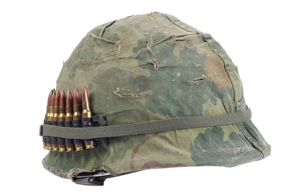 US Army helmet with ammo belt — Stok fotoğraf