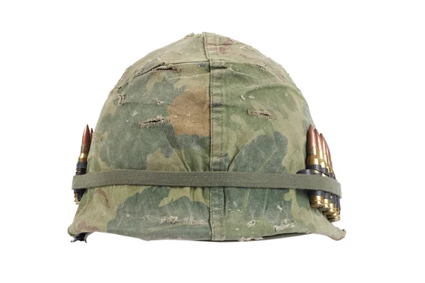 US Army helmet with ammo belt — Zdjęcie stockowe
