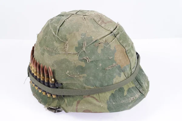 US Army helmet with ammo belt — Stok fotoğraf