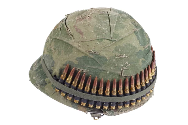 US Army helmet with ammo belt — Stok fotoğraf