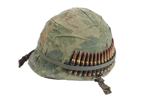 US Army helmet with ammo belt — Stock fotografie