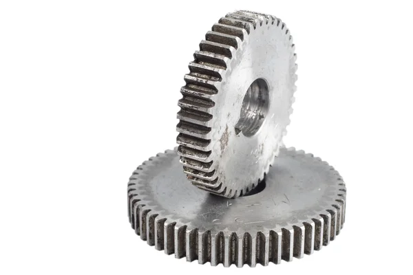 Steel gears on a white background — Stok fotoğraf