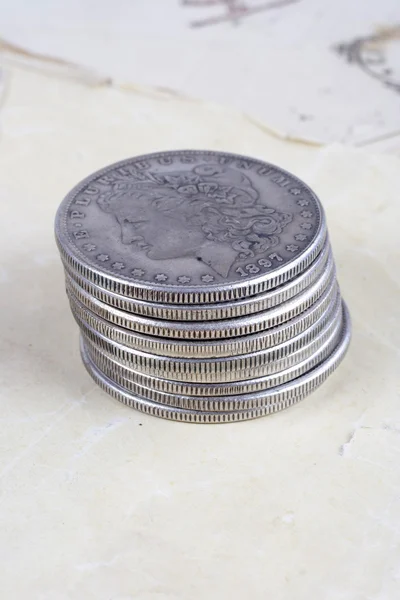 Stack of silver dollar coins — Φωτογραφία Αρχείου