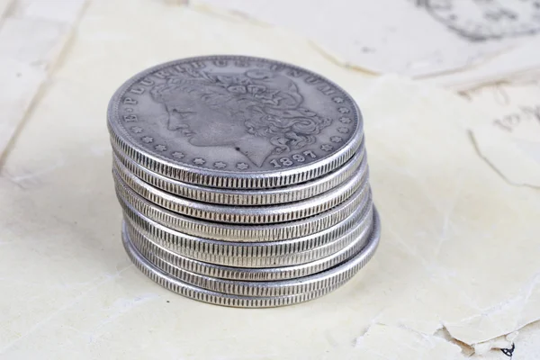 Stack of silver dollar coins — ストック写真