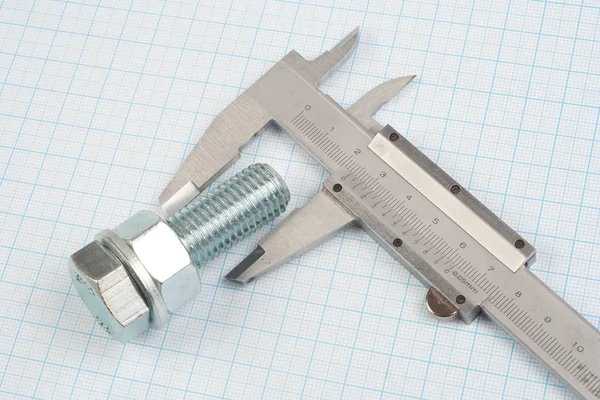 Screw, Nut and caliper — Stock Photo, Image