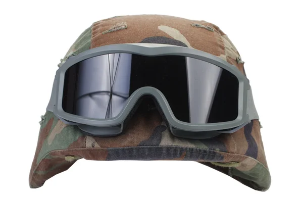 Kevlar helmet with a camouflage cover — Stock Photo, Image