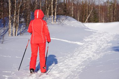 güneşli kış gününde Kayak kız