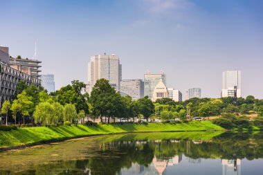 Tokyo Japan Imperial Moat and Skyline clipart