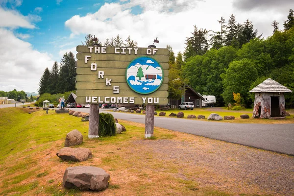 Forks Washington Juin 2018 Panneau Bienvenue Lisant Ville Forks Vous — Photo