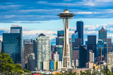 Seattle, Washington, ABD şehir merkezi silueti.