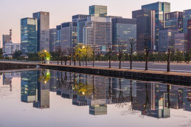 Modern Ofis Binaları ve Tokyo, Japonya 'da park.