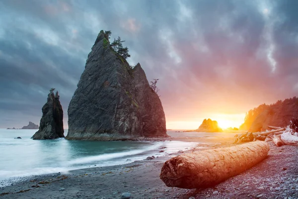 Olympic National Park Washington Usa Rialto Beach Bei Sonnenuntergang — Stockfoto