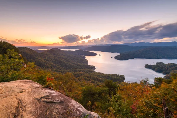 Lac Jocassee Caroline Sud États Unis Début Automne Coucher Soleil — Photo