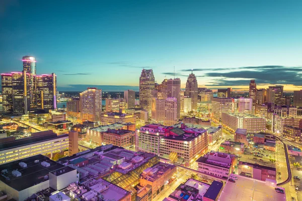 Detroit Michigan Verenigde Staten Centrum Skyline Van Boven Bij Schemering — Stockfoto