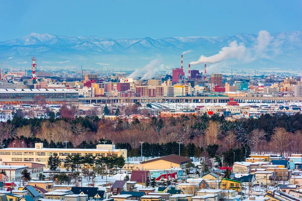 Asahikawa Japan Dämmerung Winter Stadtbild Hokkaido — Stockfoto