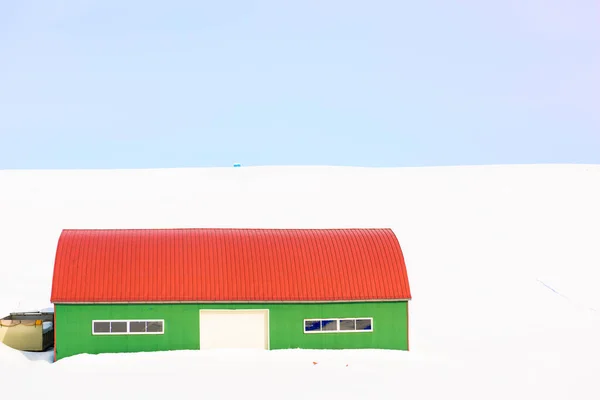 Campo Invernal Granero Biei Japón —  Fotos de Stock