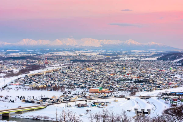 Asahikawa Japonsko Soumrak Zimní Městská Krajina Hokkaido — Stock fotografie