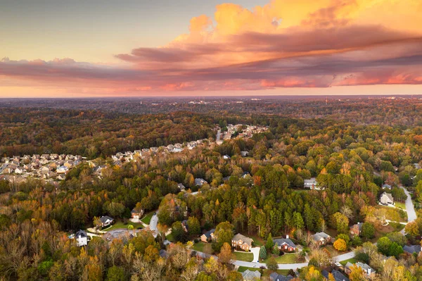 Förortsområden Sett Ovanifrån Höstskymning — Stockfoto