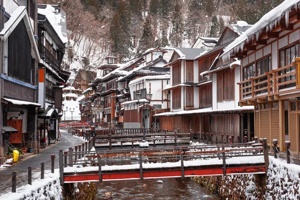 Obanazawa Ginzan Onsen Japan Hot Springs Town Snow — Stock Photo, Image