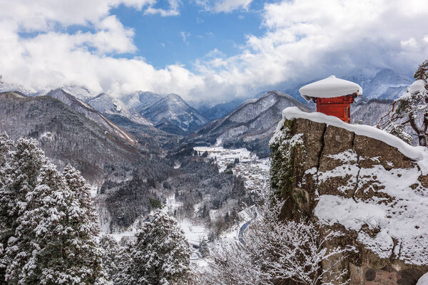 Yamadera, Japan at the Mountain Temple in winter.