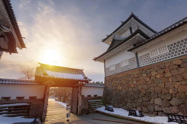 Kanazawa Japão Castelo Kanazawa Crepúsculo Inverno — Fotografia de Stock