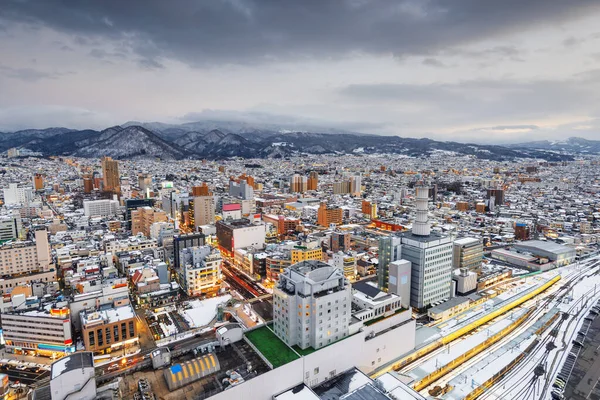 Yamagata Japans Skyline Der Innenstadt Bei Dämmerung Winter — Stockfoto