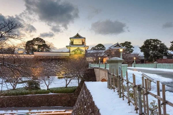 Kanazawa Japonia Zamku Kanazawa Zmierzchu Zimowym — Zdjęcie stockowe