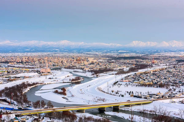Asahikawa Japan Dämmerung Winter Stadtbild Hokkaido — Stockfoto