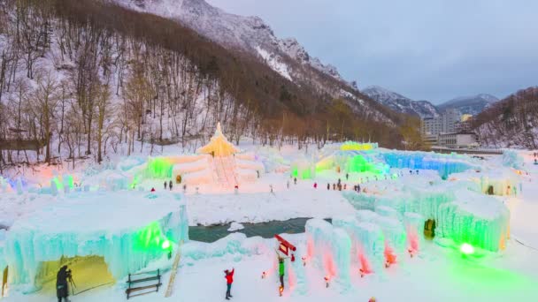 Sounkyo Japan February 2017 Illuminated Ice Sculptures Annual Sounkyo Ice — 비디오