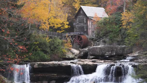 秋季美国西维吉尼亚州Babcock州立公园 位于Glade Creek Grist Mill — 图库视频影像