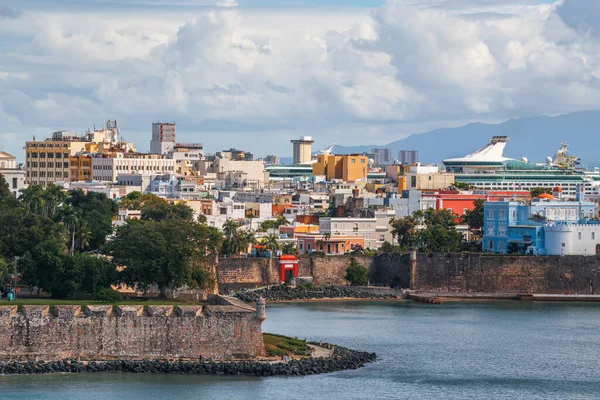 Viejo San Juan Puerto Rico Paisaje Urbano Sobre Agua Caribe — Foto de Stock