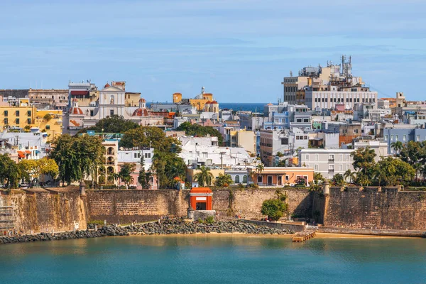 Старый Сан Хуан Пуэрто Рико Городской Пейзаж Воде Карибском Море — стоковое фото