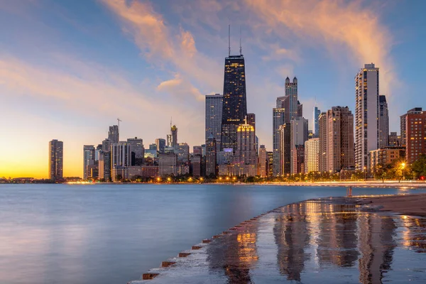Chicago Illinois Usa Downtown City Skyline Lake Michigan Dawn — Stock Photo, Image