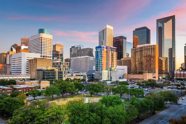 Houston Texas Estados Unidos América Parque Skyline Crepúsculo — Fotografia de Stock