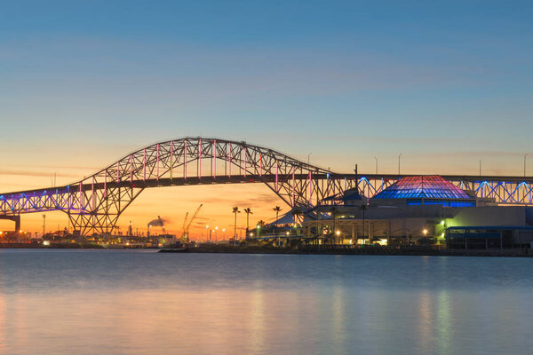 Corpus Christi, Texas, USA at Corpus Christi Harbor Bridge at dusk.