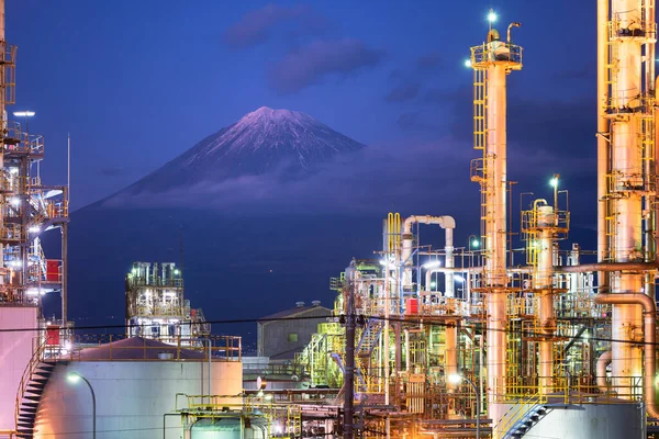 Fuji Japan Der Abenddämmerung Hinter Fabriken — Stockfoto
