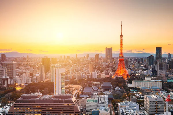 Tokyo Japon Skyline Urbaine Moderne Coucher Soleil Surplombant Tour — Photo