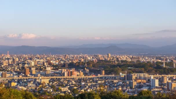 Kumamoto Japón Lapso Tiempo Del Paisaje Urbano Aéreo Atardecer — Vídeos de Stock