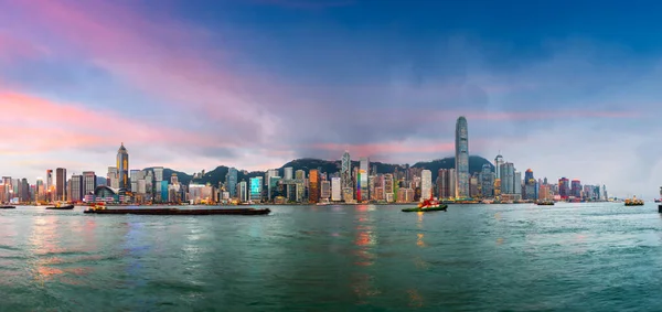 Hongkong Kina Centrum Stadsbild Från Hamnen Skymningen — Stockfoto