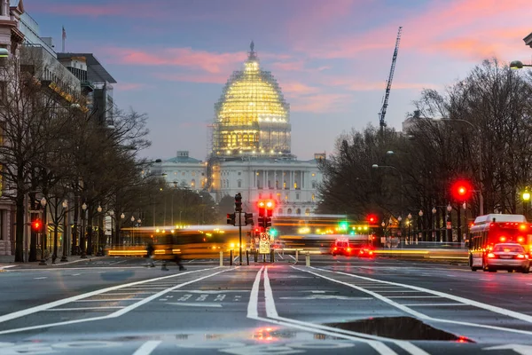 Дорога Зданию Капитолия Вашингтоне Закате — стоковое фото