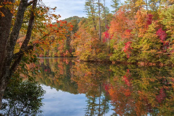 Lakeside Fall Foliage Santeetlah Lake North Carolina Usa — Stock Photo, Image