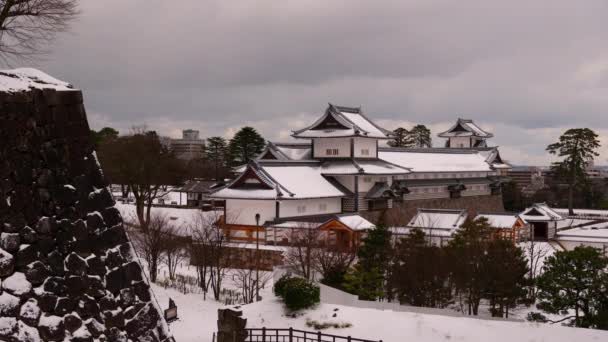 Kanazawa Ιαπωνία Στο Κάστρο Χειμώνα Χιόνι — Αρχείο Βίντεο