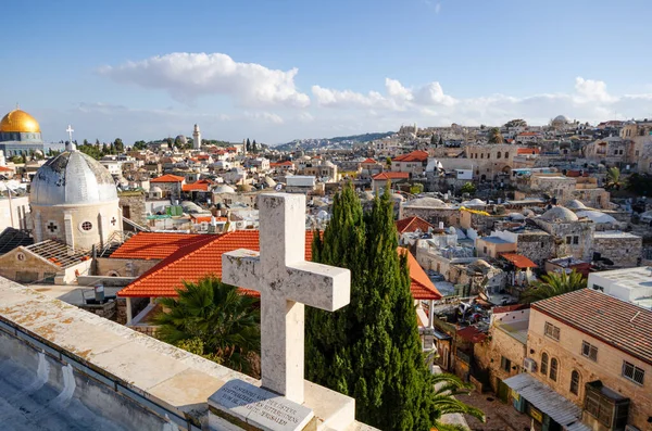 Jerusalén Horizonte Israel Desde Arriba Cartel Dice Alemán Donado Por — Foto de Stock