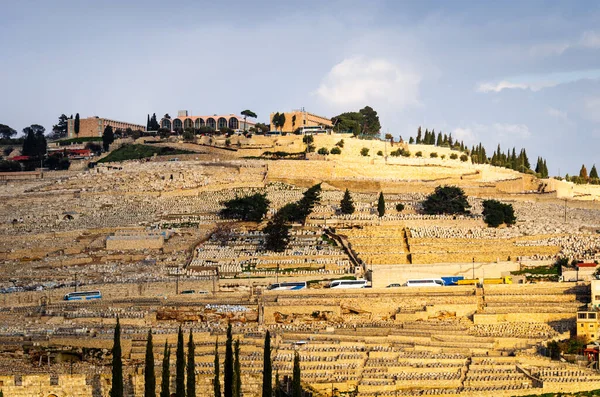 Jeruzalem Israël Begraafplaatsen Een Heuvel Berg Van Olijven — Stockfoto