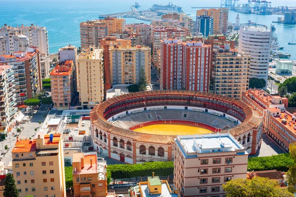 Malaga Spanien Skyline Mot Medelhavet Eftermiddagen — Stockfoto